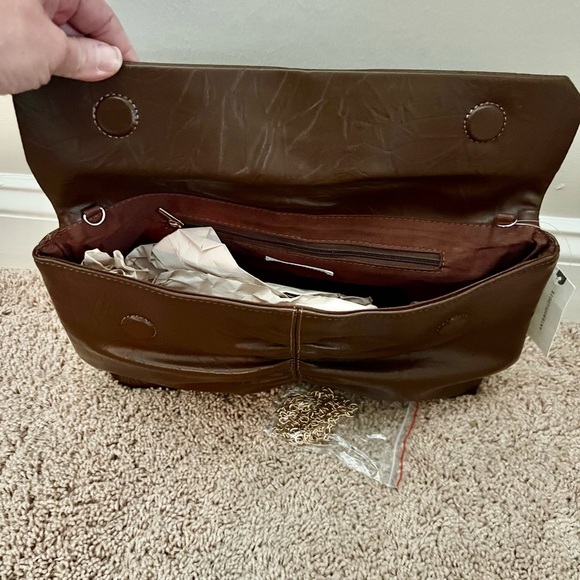 NWT new Anthropologie scrunched envelope clutch faux leather crossbody brown bag - Picture 8 of 17